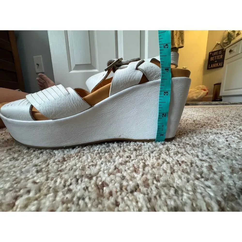 KORK-EASE Women's Sandals, size 12, White, strappy wedge platform shoes
